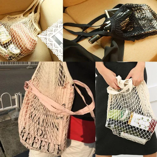 Vista 8 de YEKEYI Bolsa de red reutilizable portátil para almacenamiento de frutas, asa larga para poner en el hombro