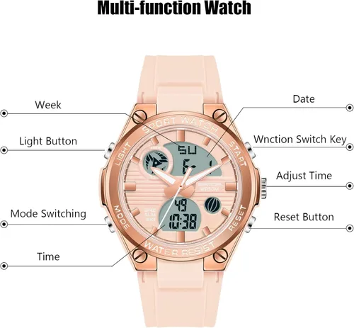 Vista 3 de RORIOS Reloj deportivo para hombre, relojes digitales con alarma, relojes de pulsera luminosos, multifunción, reloj militar para niños y hombres