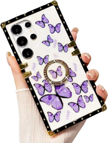 Vista 50 de Funda Rectangular de Lujo Femenina Compatible con iPhone 16 Pro Max Diseñada con Soporte de Anillo de Diamante con Función de Atril