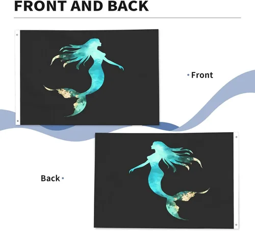 Vista 6 de Bandera de jardín con diseño de sirena de animales marinos y océanos de 2 x 3 pies, banderas voladoras de poliéster duradero con ojales