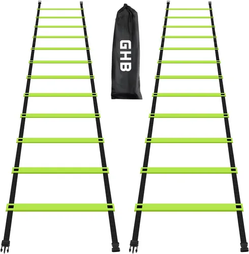 Vista 14 de GHB Pro Agility Ladder Agility Training Ladder Speed 12 Rung 20ft with Carrying Bag Verde