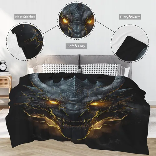 Vista 3 de Huke Manta Decorativa de Felpa de Dragón, Dragón negro/dorado genial, 50"x40", Ideas para hombres/mujeres/adolescentes/niños%%niños/niñas, regalos