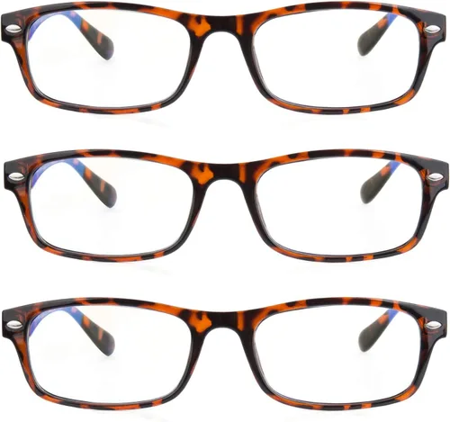 Vista 6 de Paquete de 3 gafas de lectura rectangulares con marco de plástico con bloqueo de luz azul y anti rayos UV