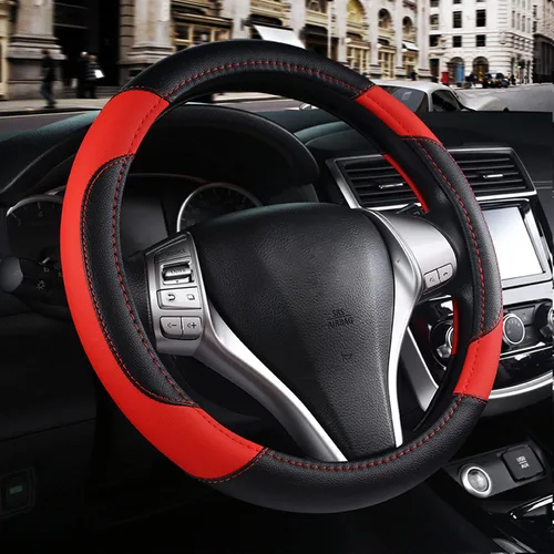 Vista 15 de Funda de cuero para volante de auto, protector antideslizante para volante de auto de cuero de microfibra transpirable, ajuste universal
