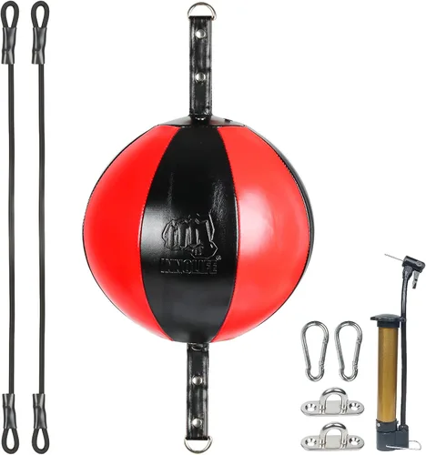 Vista 8 de InnoLife Kit de saco de boxeo de doble extremo con bola de perforación, kit de reacción de velocidad con cordones elásticos, perfecto