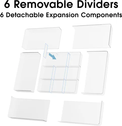 Vista 3 de Organizador de cajones expandible, ancho (10.6"-20.1") profundidad (11"-20.1"), organizador de cajones de maquillaje transparente con 6 divisores