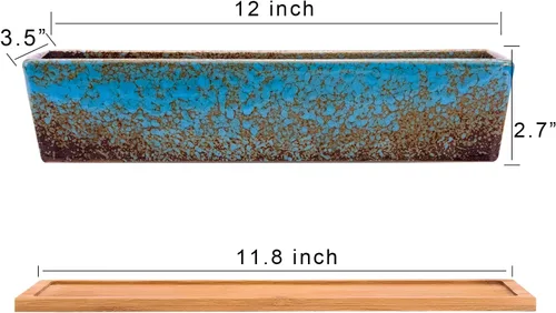 Vista 3 de ARTKETTY Macetas de suculentas - Macetas grandes para suculentas con drenaje, maceta de bonsái rectangular larga de 12 pulgadas con bandeja