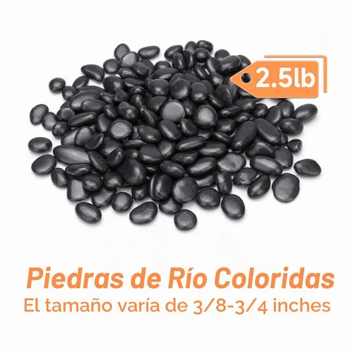 Vista 2 de Pulovin Piedras negras de 2.5 libras para plantas de interior, suculentas, bambú, jarrón, rocas para plantas de 3/8 pulgadas para macetas de Negro