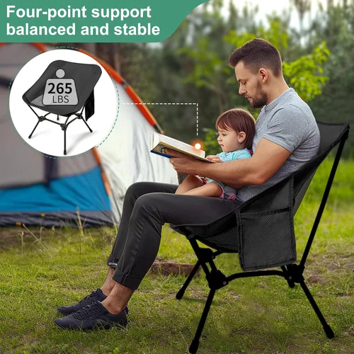 Vista 5 de Sillas de camping ligeras con altura ajustable, sillas de camping portátiles para adultos con bolsa de transporte y bolsillos laterales, sillas