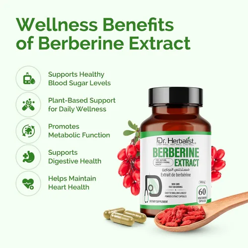 Vista 6 de Dr. HERBALIST Berberina Cápsulas 500 mg, Berberis Aristata Extracto de agracejo indio con alcaloide de berberina, para azúcar en la sangre ya