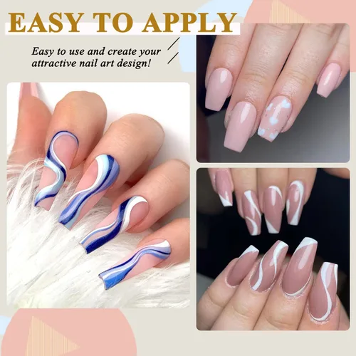 Vista 4 de Vnicesli Esmalte de gel blanco para arte de uñas, pintura de gel para uñas en espiral, pincel fino para arte de uñas en bolígrafos de gel, pintura