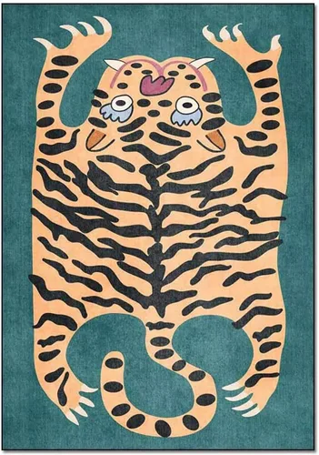 Vista 10 de Alfombra vintage de estilo bohemio con diseño de tigre para puerta de baño, 2 x 3 pies, alfombra pequeña para dormitorio, lavable, tapete de tigre