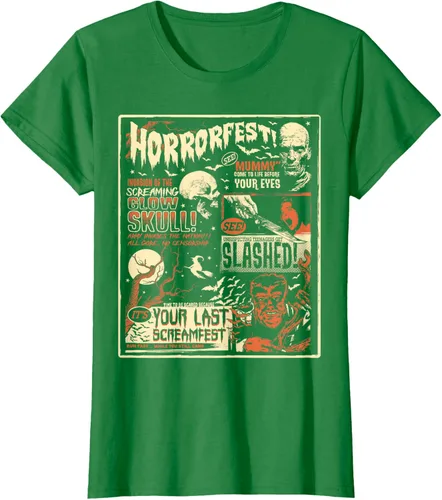 Vista 35 de Vintage Horrorfest Movie Poster Terror Old Time Halloween Camiseta S Negro