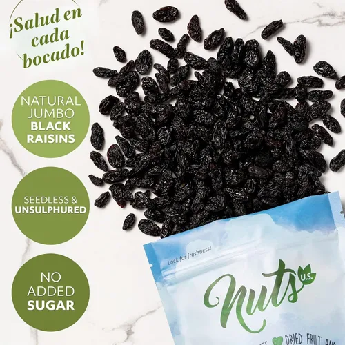 Vista 3 de NUTS U.S. - Pasas negras de California (sin sulfuro) Sin semillas 100% natural Sin azúcar añadido Empacadas en una bolsa resellable