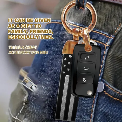 Vista 7 de KEVWR Llavero de coche con la bandera de Estados Unidos, llaveros circulares personalizados de aleación de zinc, compatible con camión, Chevrolet
