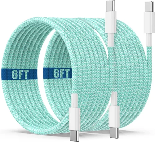 Vista 12 de Cable de carga USB C a C de 6 pies, 60 W, cable de carga rápido tipo C a C para Apple iPhone 17 Pro Max/17 Air/16 Pro Max/15 Plus, MacBook Pro