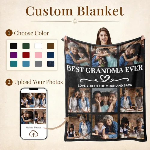 Vista 2 de Regalos para abuela, manta para el día de la madre, regalo para la abuela de parte de nietos, manta de fotos personalizada, mantas personalizadas