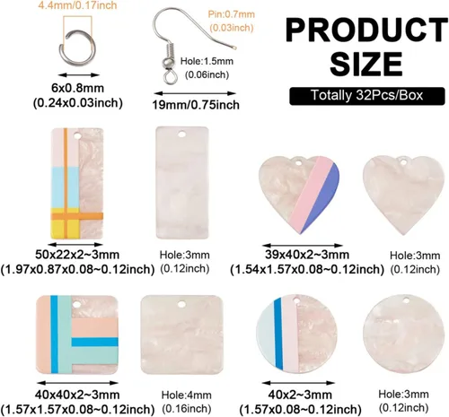 Vista 2 de Mega Pet 32 dijes de resina impresos en 3D de 2 tonos geométricos planos de resina epoxi, forma cuadrada, forma rectangular, para hacer aretes