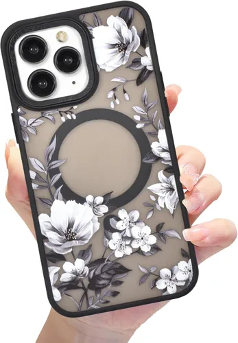 Vista 64 de Compatible con el teléfono 13 Pro - Funda magnética mate translúcida, de lujo, a prueba de golpes, magnética y con bonito patrón de flores, carcasa
