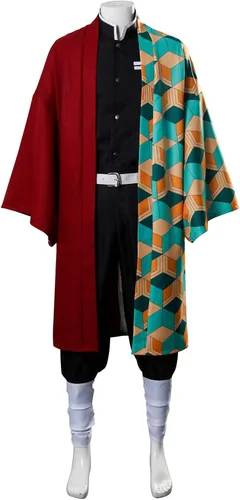 Vista 2 de Tomioka Giyuu - Disfraz de cosplay de anime Haori Kimetsu no Yaiba kimono conjunto para Halloween y fiesta de Navidad