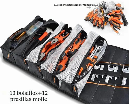 Vista 2 de Rollo de herramientas para hombre, bolsa enrollable de herramientas, bolsa de herramientas enrollable, organizador de rollos de herramientas, bolsas