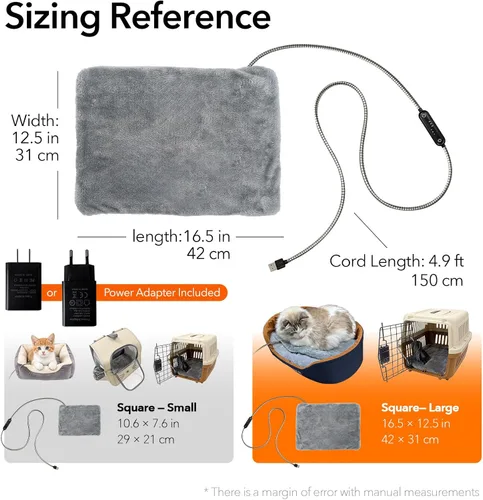 Vista 7 de 5V USB Pet Heating Pad with Adapter&Cover, Dual-Sensor, Cat&Dog, M