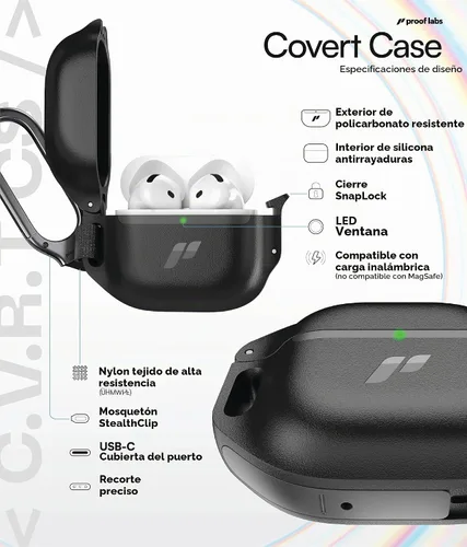 Vista 6 de Proof Labs Funda para AirPods 4 con candado, funda resistente para AirPods de 4ª generación con mosquetón, protección resistente y carcasa