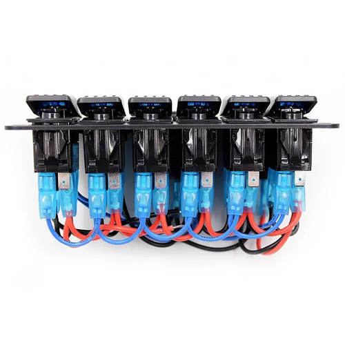 Vista 3 de FXC Panel de interruptor basculante de barco marino impermeable de 6 bandas con enchufe de ranura USB doble de 3.1 A + encendedor de cigarrillos +