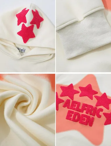 Vista 5 de Aelfric Eden Sudaderas con capucha para mujer, con estampado de estrellas rosadas, unisex, de gran tamaño, manga larga, bolsillo