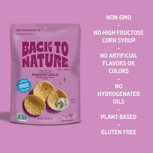 Vista 4 de Back to Nature Galletas sin gluten, patatas fritas de ajo y romero, veganas, sin OMG, galletas para sumergir, aperitivos deliciosos y de calidad