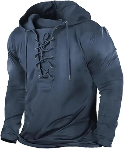 Vista 3 de ZOCANIA Sudaderas con capucha tácticas retro para hombre, de manga larga, para deportes al aire libre, con cordón, con cordón