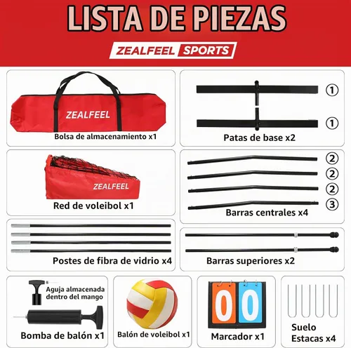 Vista 9 de ZEALFEEL Volleyball Net,12/20ft Portable Height-Adjustable Set for Backyard