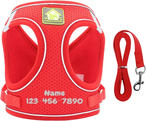 Vista 10 de Juego de arnés y correa para perros pequeños, arnés reflectante ajustable sin tirones, arnés transpirable suave para cachorros, perros pequeños