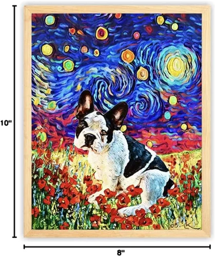 Vista 7 de Bestbuddy Pet 8X10 sin marco noche estrellada bulldog francés blanco negro animales amante familia paz amor pintura al óleo impresión arte impresión