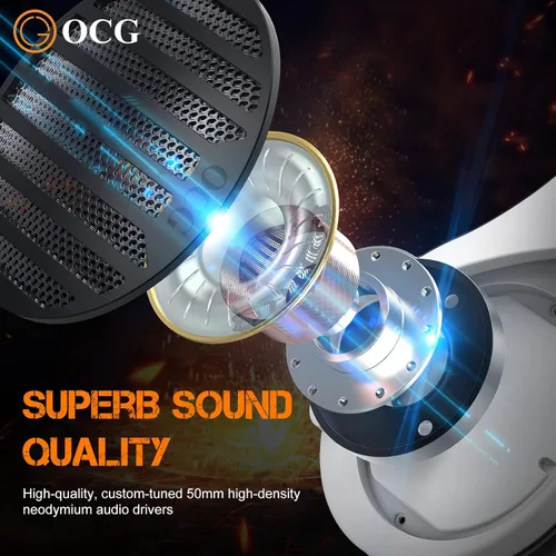 Vista 7 de OCG Auriculares inalámbricos para juegos, auriculares Bluetooth con micrófono, conexión USB de 2.4 GHz para PC, PS5, smartphone, MacBook, portátil