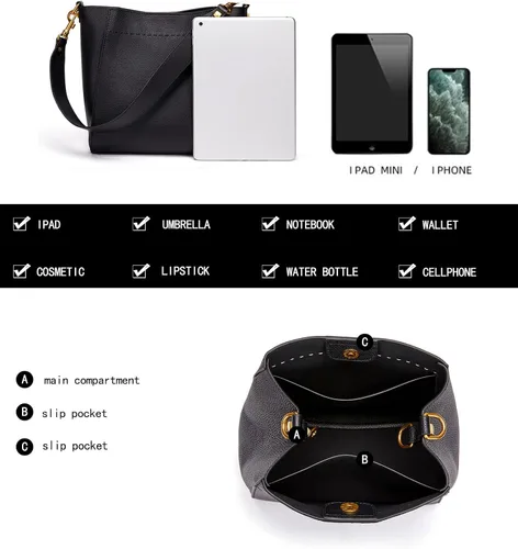 Vista 4 de Bolso de mano de cuero para mujer, bolso de hombro y bolsos de mano