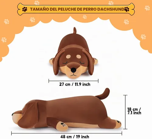 Vista 4 de Peluche de perro salchicha grande de 19 pulgadas, lindo peluche de perro Weiner, juguete de peluche de perro salchicha grande, lindo animal