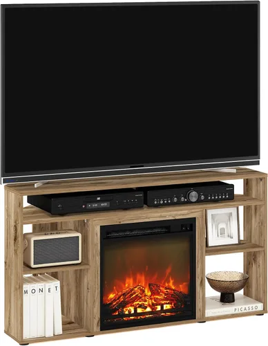 Vista 21 de Furinno Soporte clásico de TV de 70 pulgadas con chimenea, americano