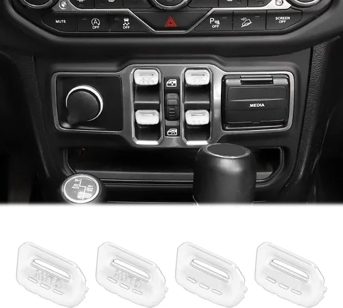 Vista 21 de Cherocar 4 piezas de cubierta de botón de interruptor de ventana Accesorios interiores para Jeep Wrangler JL JLU y Gladiator JT 2018-2026