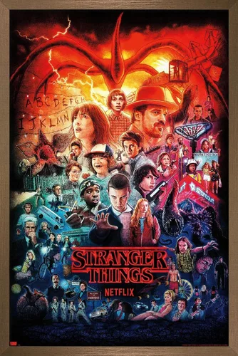 Vista 13 de Netflix Stranger Things - Póster de pared de tres temporadas formato one sheet, 22.4" x 14.7", versión con marco de madera de granero Versión
