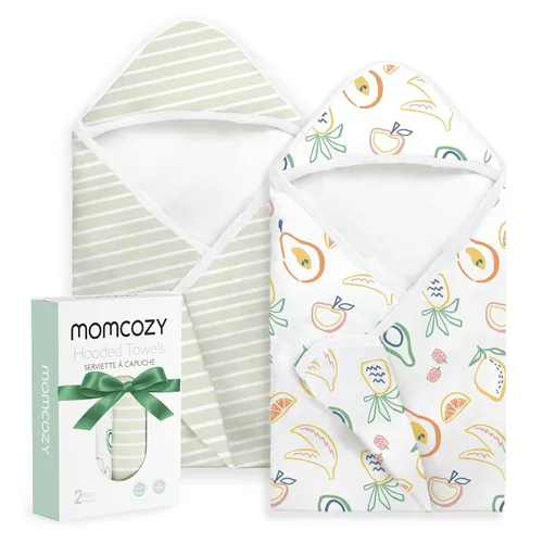 Vista 14 de Momcozy Toalla de bebé con capucha, ultra suave y absorbente, juego de toallas de baño grandes para mayor comodidad y suavidad en la piel del bebé