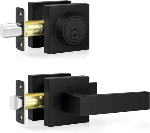 Vista 18 de Estmoon Cerraduras de puerta para puerta delantera, manija de puerta exterior negro mate y cerradura de cerrojo de un solo cilindro, manija