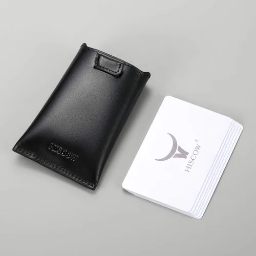 Vista 7 de HISCOW Tarjetero con solapa para dispensar tarjetas - piel de becerro italiana (negro)