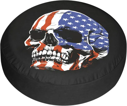 Vista 7 de Cubierta de neumático de repuesto para remolque, diseño de calavera americana, para neumáticos de remolque, resistente a la intemperie, a prueba