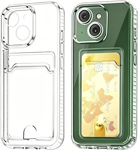 Vista 2 de Funda compatible con iPhone 11 con soporte para tarjetas, funda transparente con ranura para tarjetas, ultrafina, suave, a prueba de golpes, funda