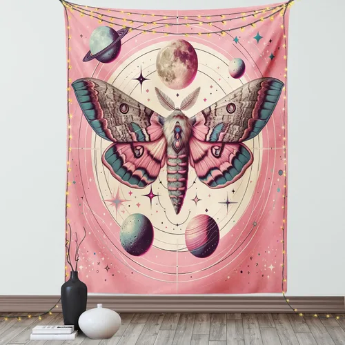 Vista 81 de Ambesonne Tapiz bohemio, diseño floral de bruja, luna y mariposa con adornos de mandala, decoración de tela para colgar en la pared para dormitorio