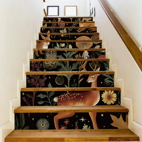 Vista 3 de PLIGREAT 15 tiras de calcomanías de animales del bosque negro para escaleras, adhesivas y autoadhesivas, para peldaños de escaleras, decorativas