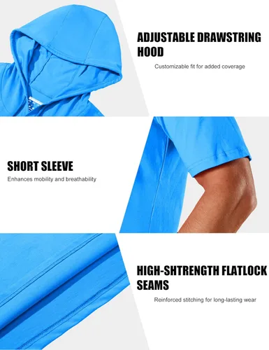 Vista 78 de MAGCOMSEN Sudadera con capucha de algodón de manga corta para hombre, sudadera ligera con capucha