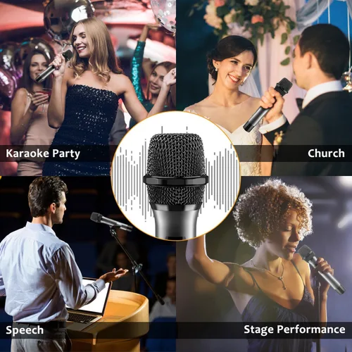 Vista 9 de VeGue Micrófono Inalámbrico, Juego de Micrófono UHF Dinámico de Mano Dual Inalámbrico con Receptor Recargable, para Karaoke, Fiesta, Amplificador