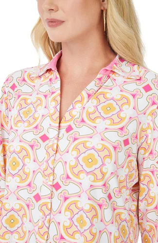 Vista 2 de Foxcroft Blusa de medallones de manga 34 para mujer